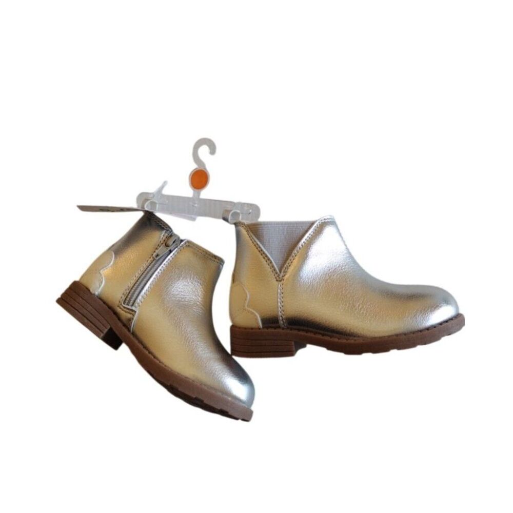 Carter's silver‎ boots girl sz 7 Elia Zipper Flower Wipe Away Tech